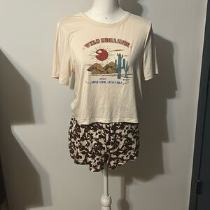 Women’s pajama set wild dreams short sleeve top and cow print pajama shorts